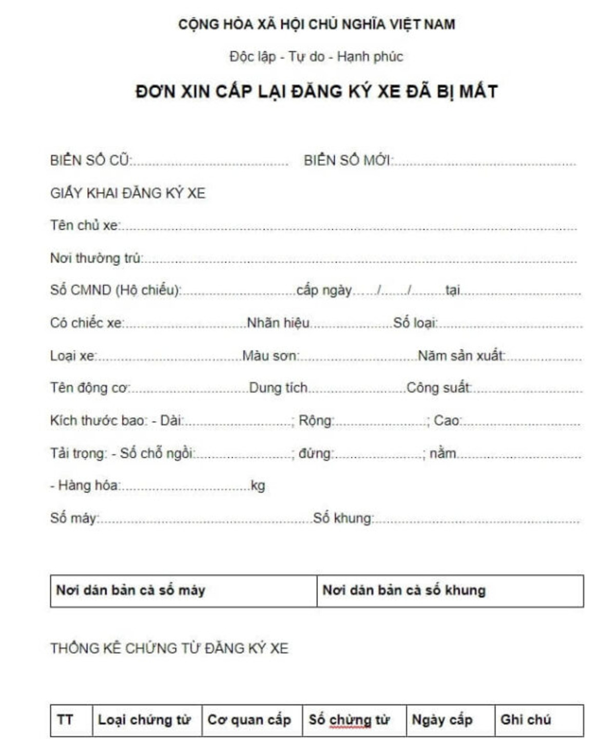 don xin cap lai dang ky Đơn xin cấp lại đăng ký xe